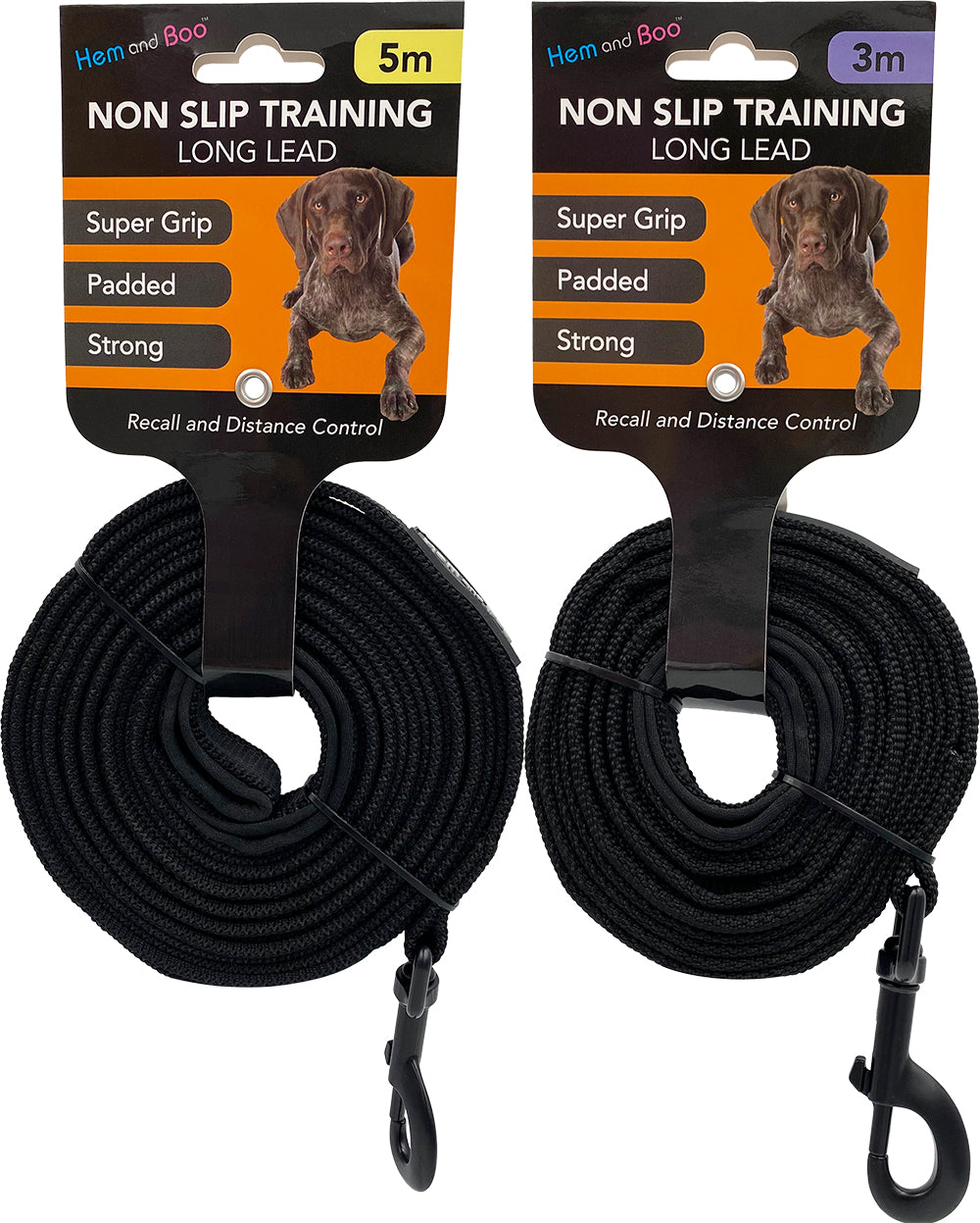 Hem & Boo Non slip rubber grip long lead black