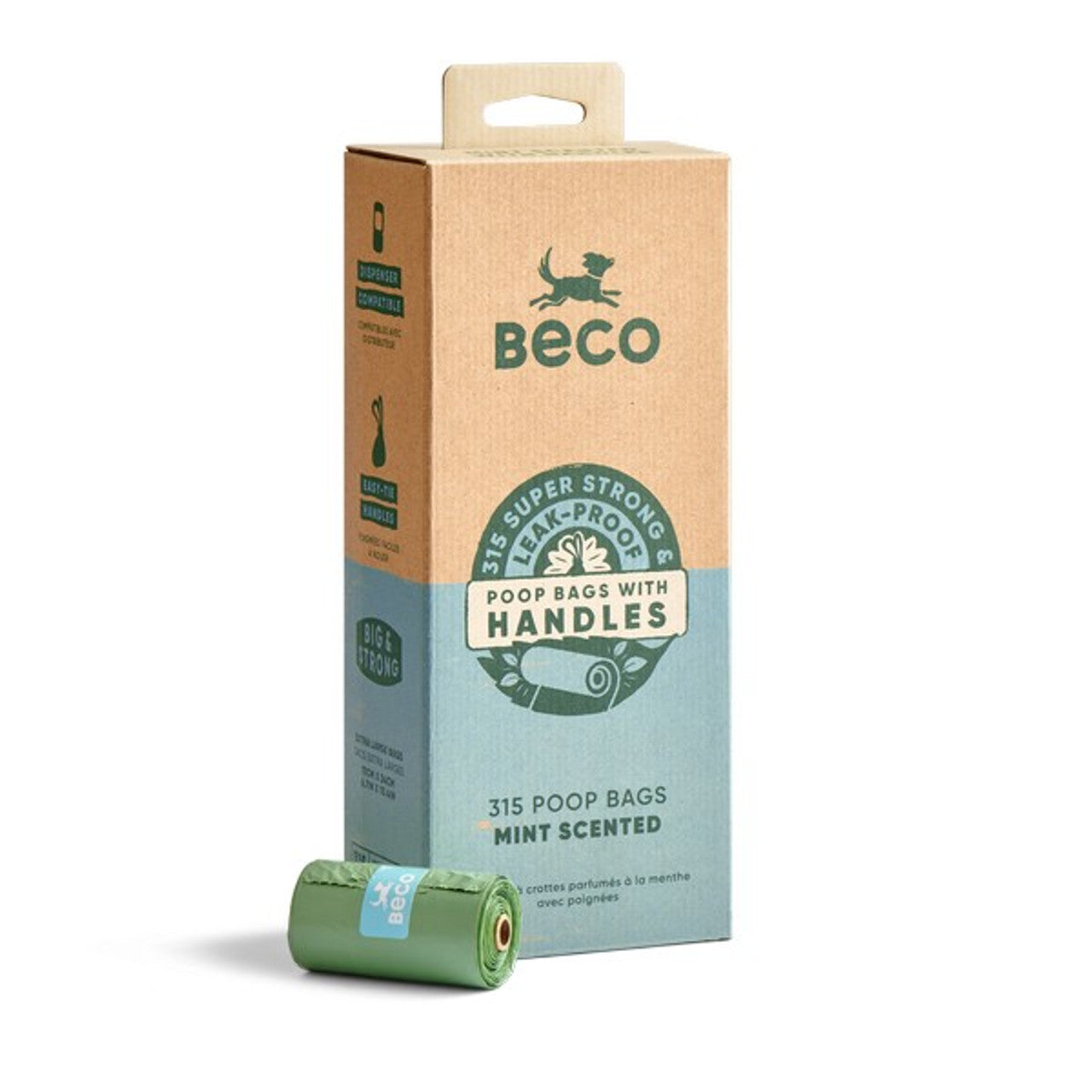 Beco Large Poop Bags Roll with Handles | Mint Scented