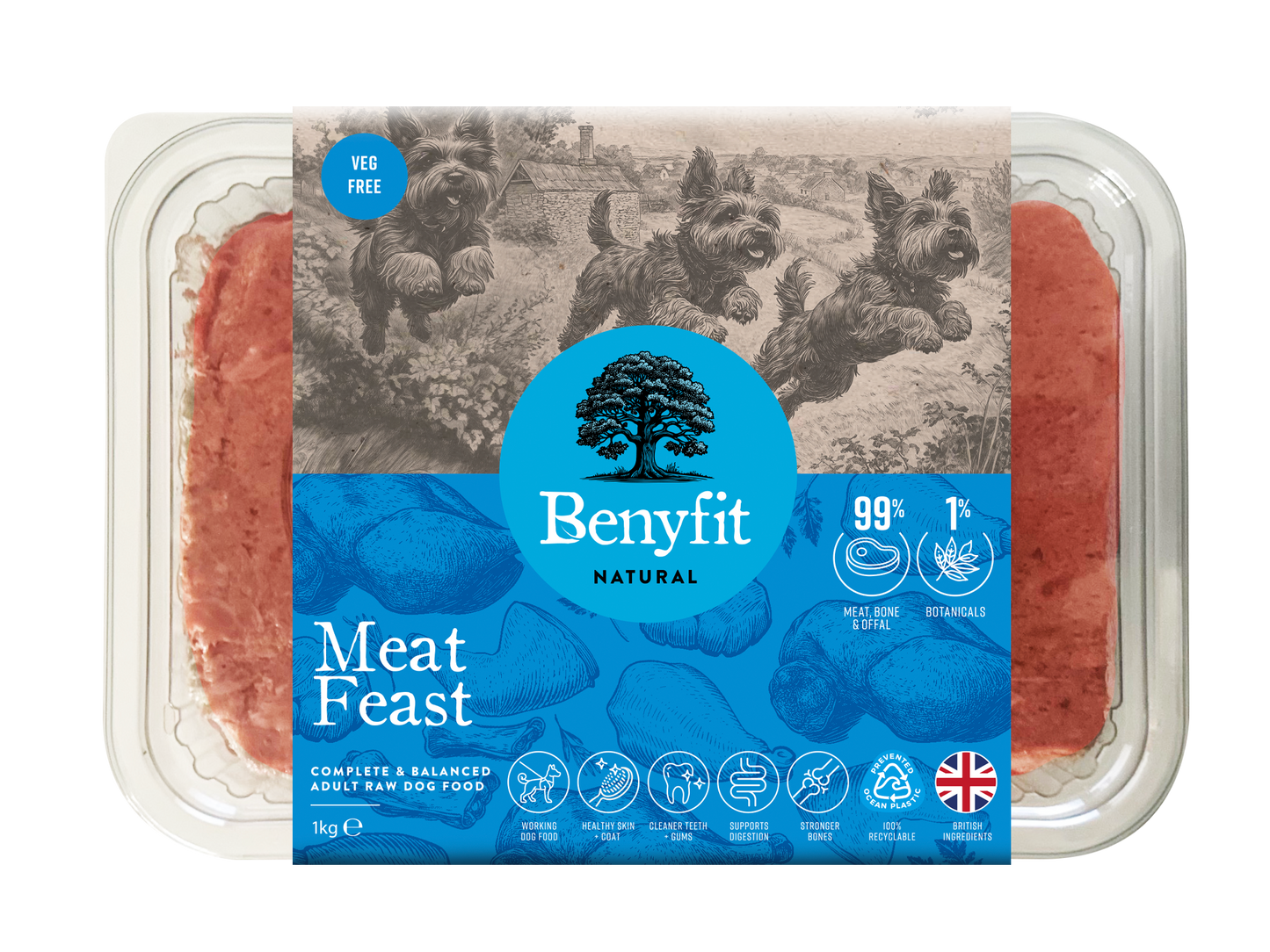 Benyfit Natural Meat Feast Turkey Complete Adult Raw Working Dog Food
