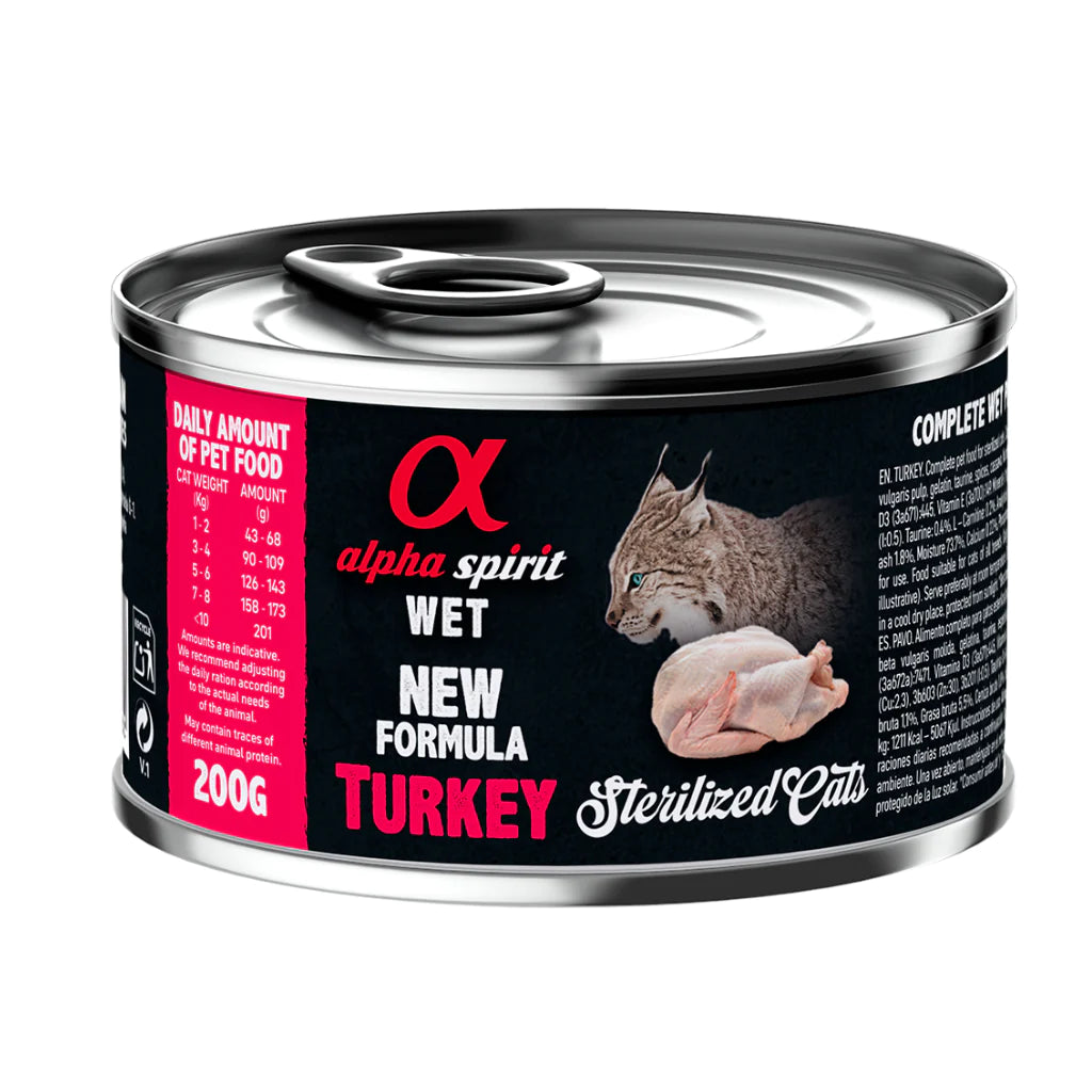 Alpha Spirit Turkey Complete Wet Food Can for Sterilised Cats 200g