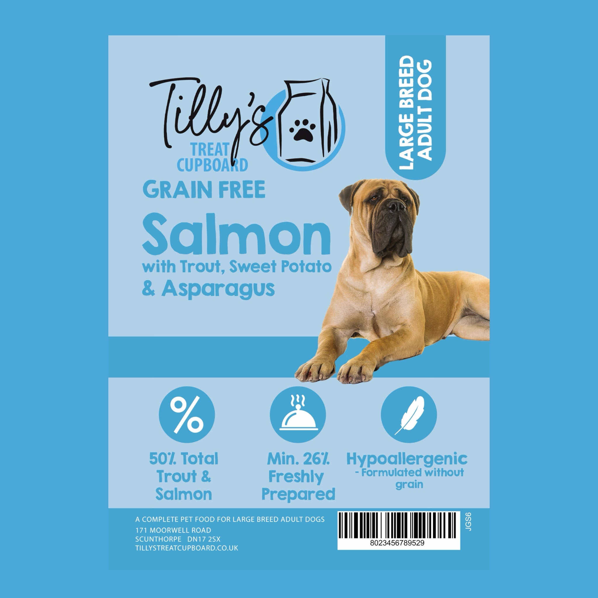 Tilly's Brown Bag LARGE BREED ADULT Dog Salmon with Trout, Sweet Potato and Aspargus
