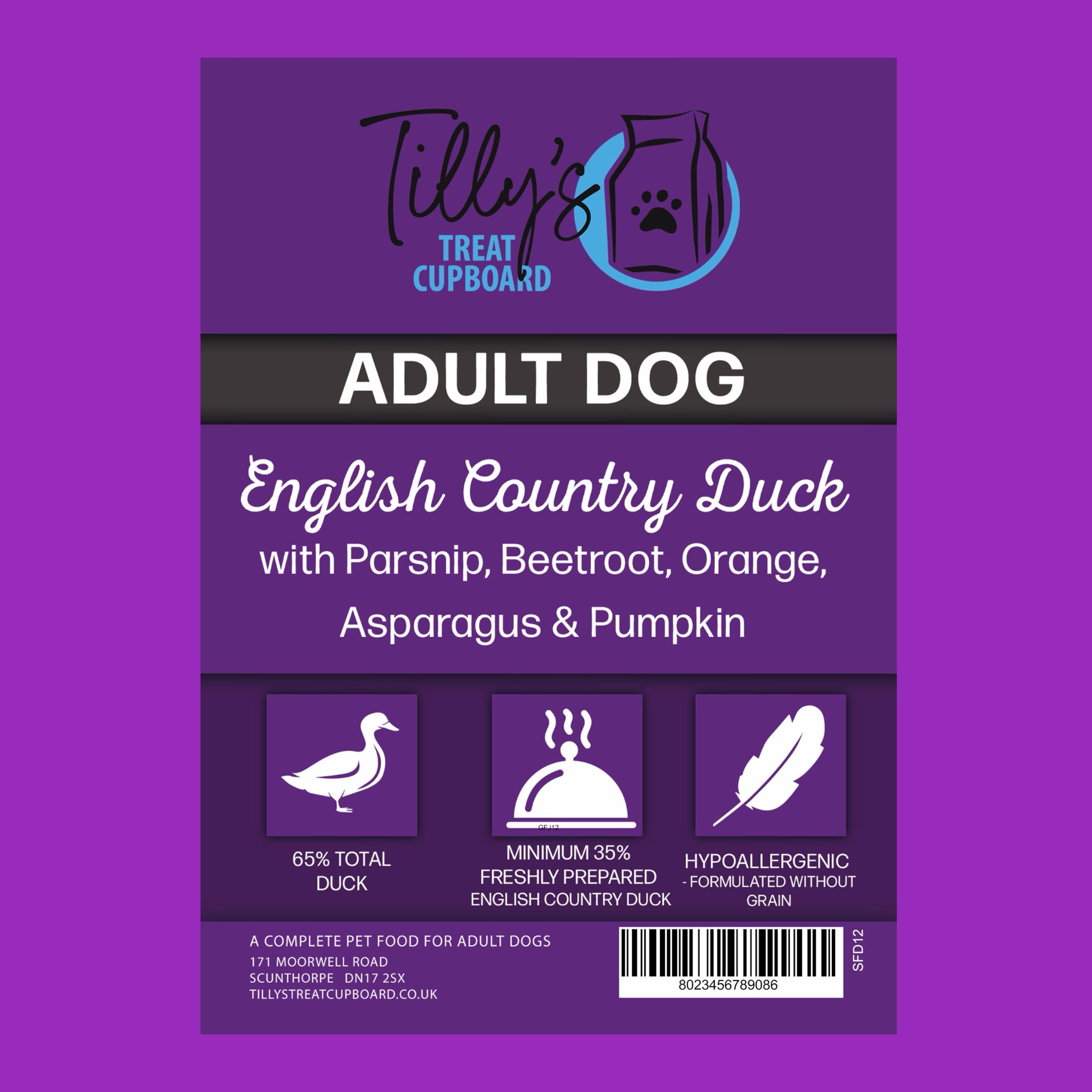 Tilly's Black Bag English Country Duck with Parsnip, Beetroot, Orange, Asparagus & Pumpkin ADULT DOG