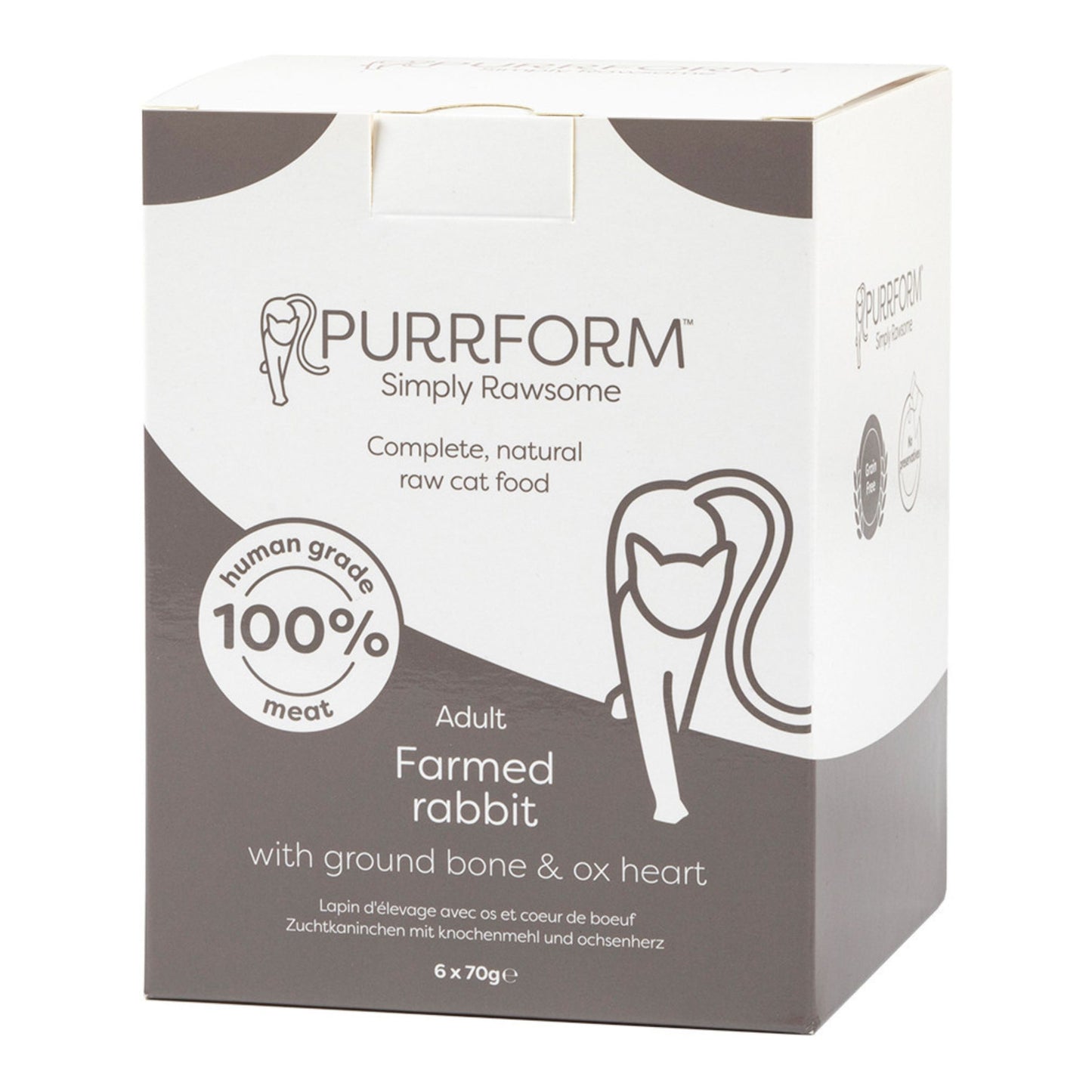 Purrform Farmed Rabbit with Ground Bone & Ox Heart 6x70g