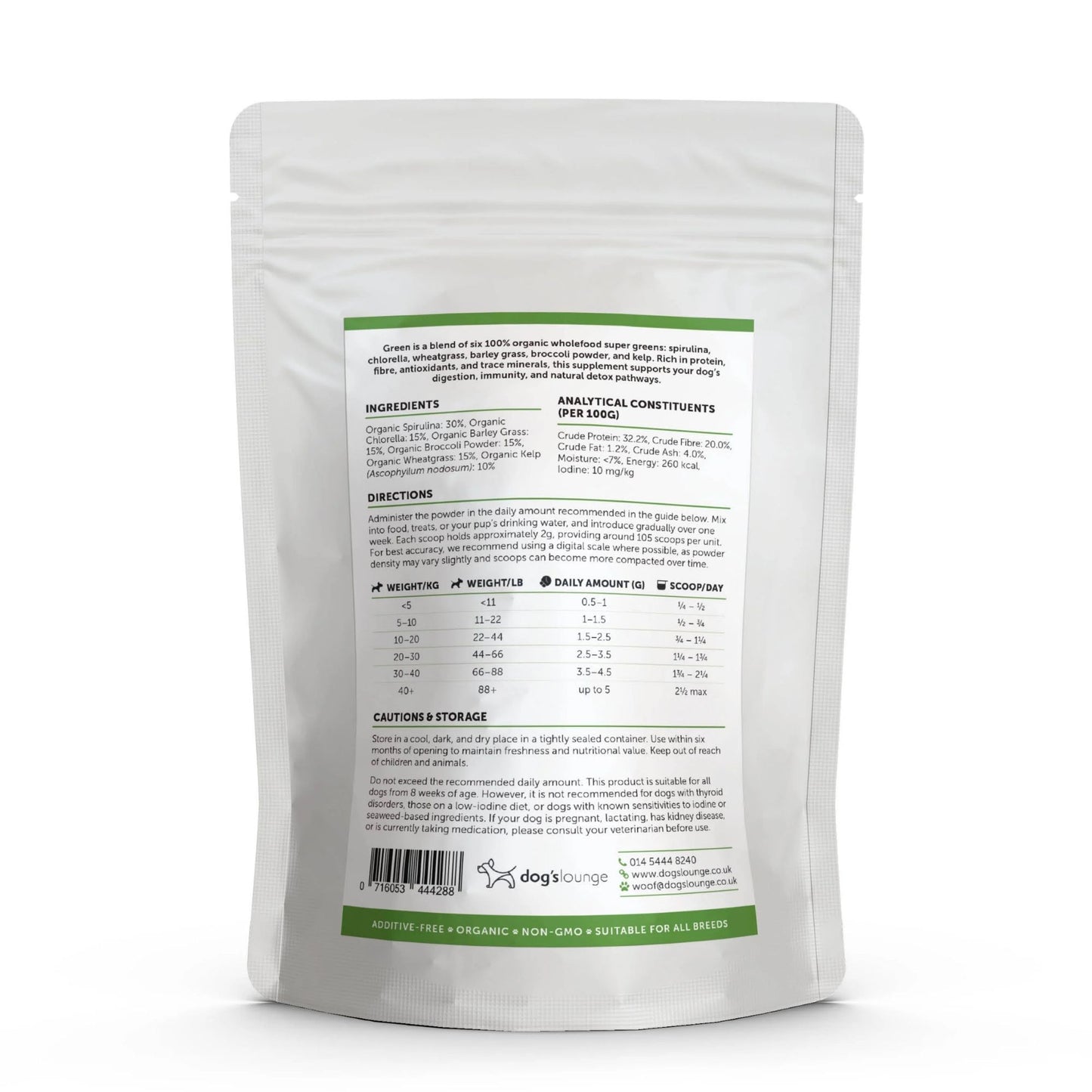 Dog's Lounge GREEN – Organic Super Greens Supplement for Dogs & Puppies 200g