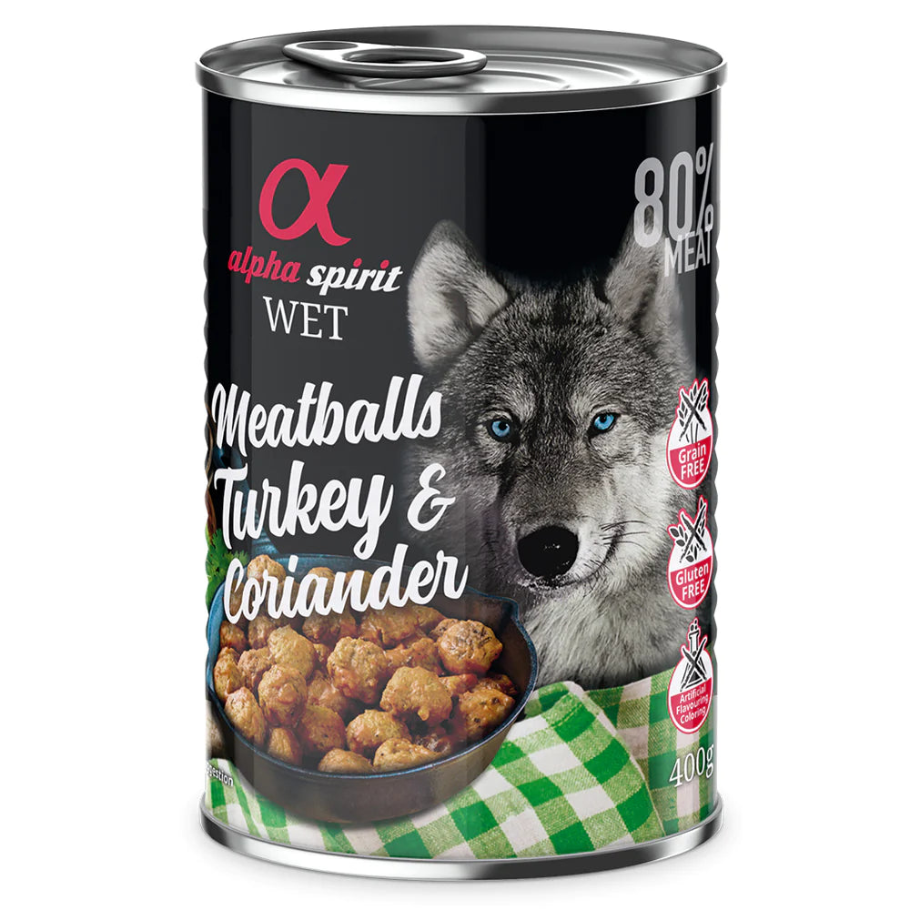 Alpha Spirit Turkey with Coriander Canned Meatballs for Dogs 400g