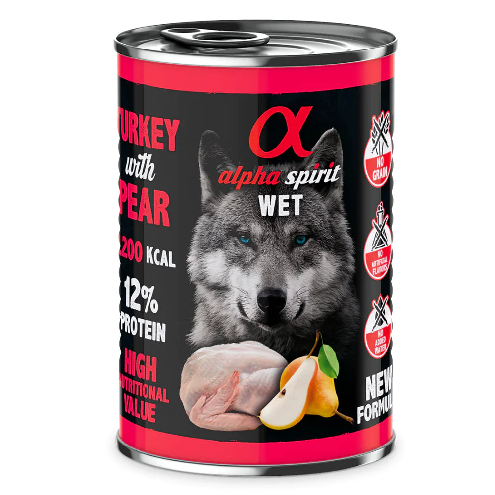 Alpha Spirit Turkey with Pear Complete Wet Canned Dog Food 400g