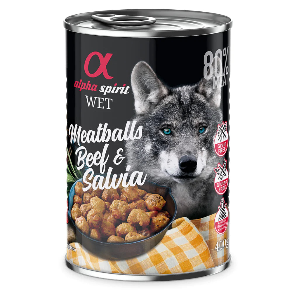Alpha Spirit Beef with Sage Canned Meatballs for Dogs 400g