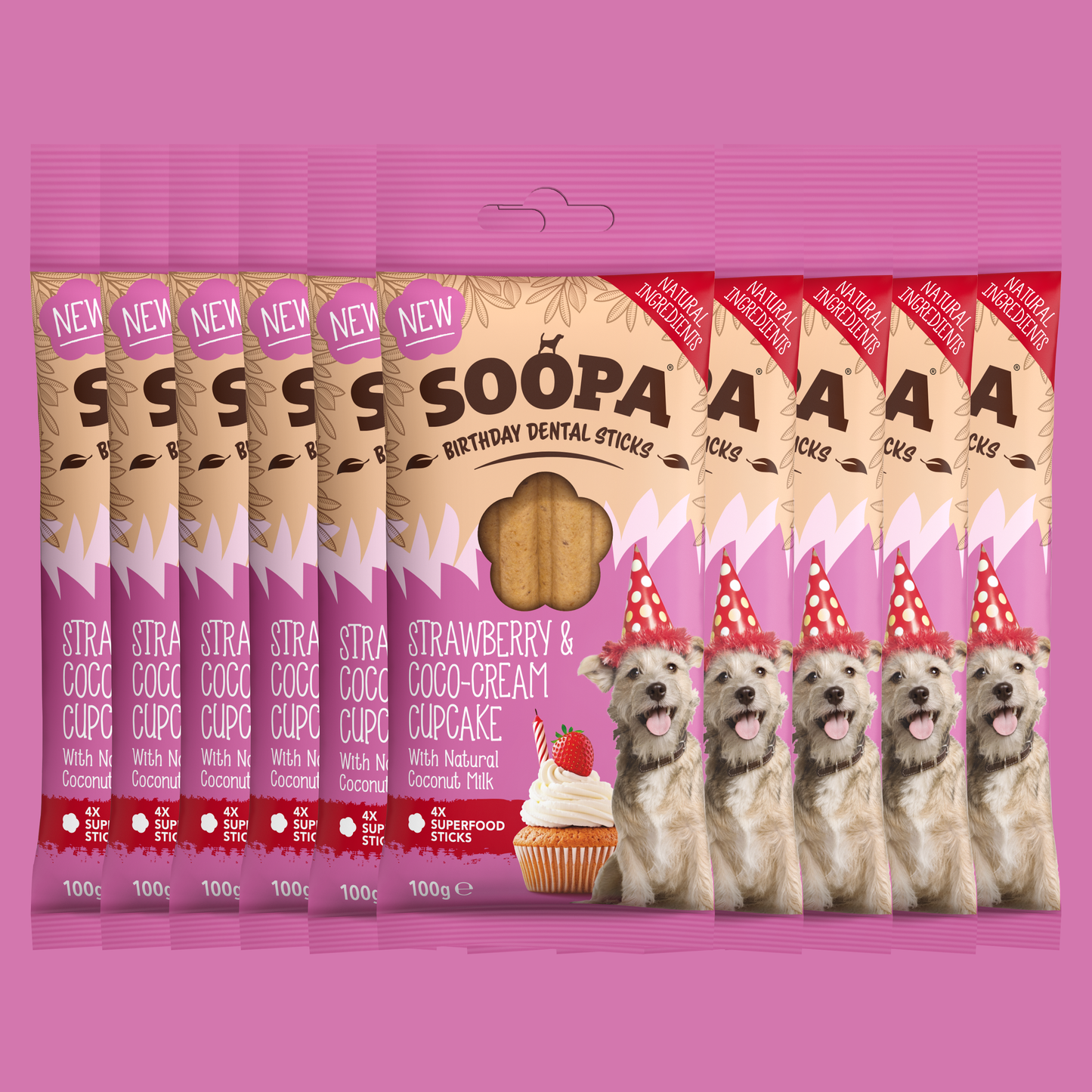 Soopa Strawberry & Coco-Cream Cupcake Dog Dental Sticks 100g