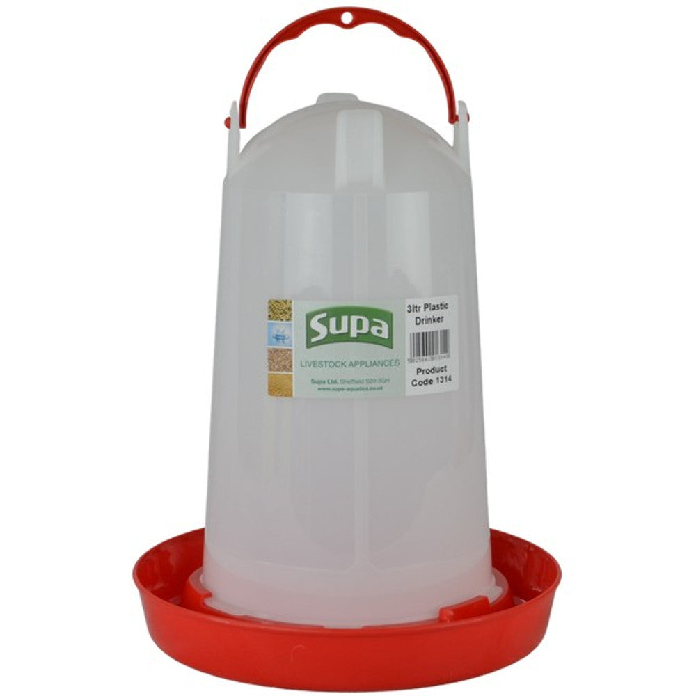 Supa Red and White Plastic Poultry Drinker 3L