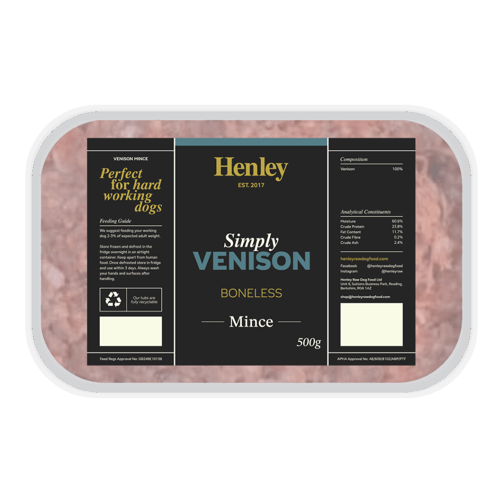 Packaged venison mince with Henley branding on a white background