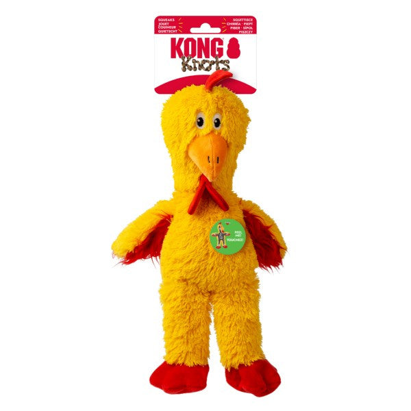 Yellow duck-shaped toy with red accents on a white background, featuring the Kong brand.
