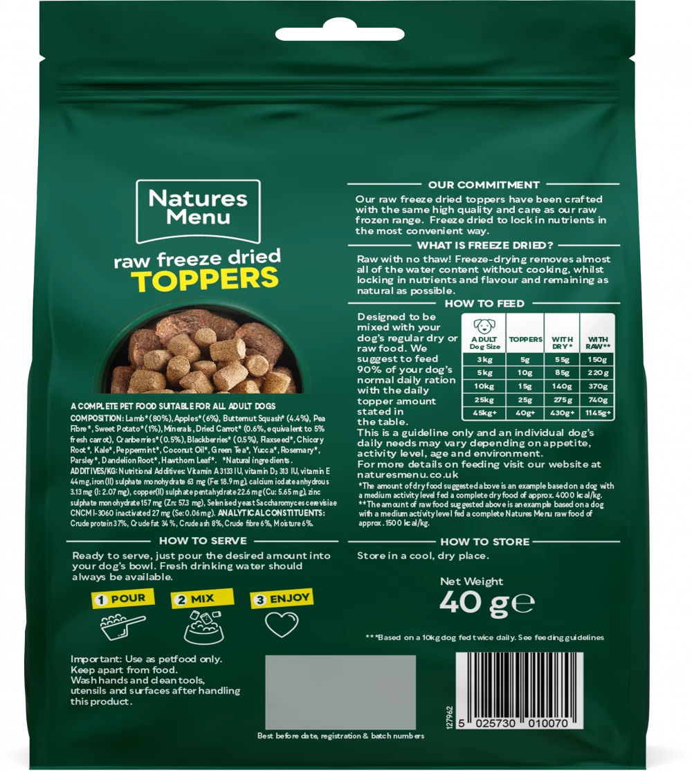 Natures Menu Complete Freeze Dried Food Lamb Toppers 40g