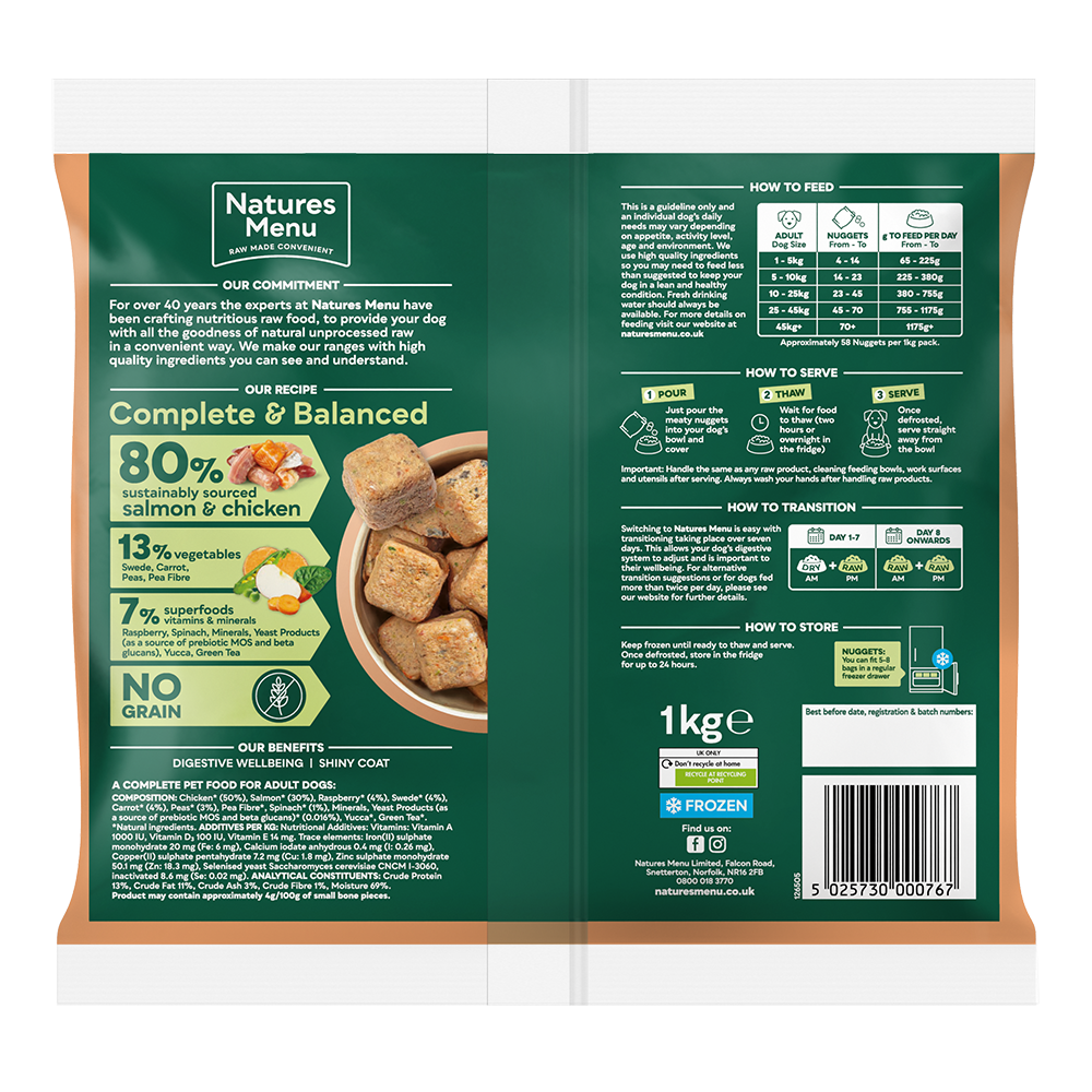 Natures Menu Country Hunter Raw Nuggets Salmon & Chicken 1kg