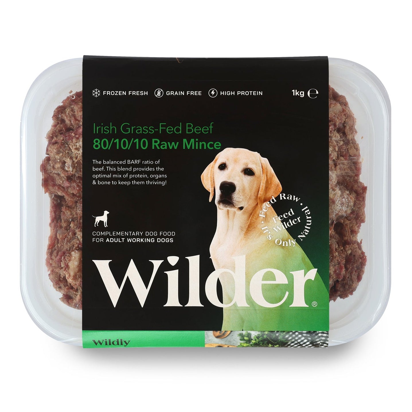 Wilder dog food package with a Labrador on the label
