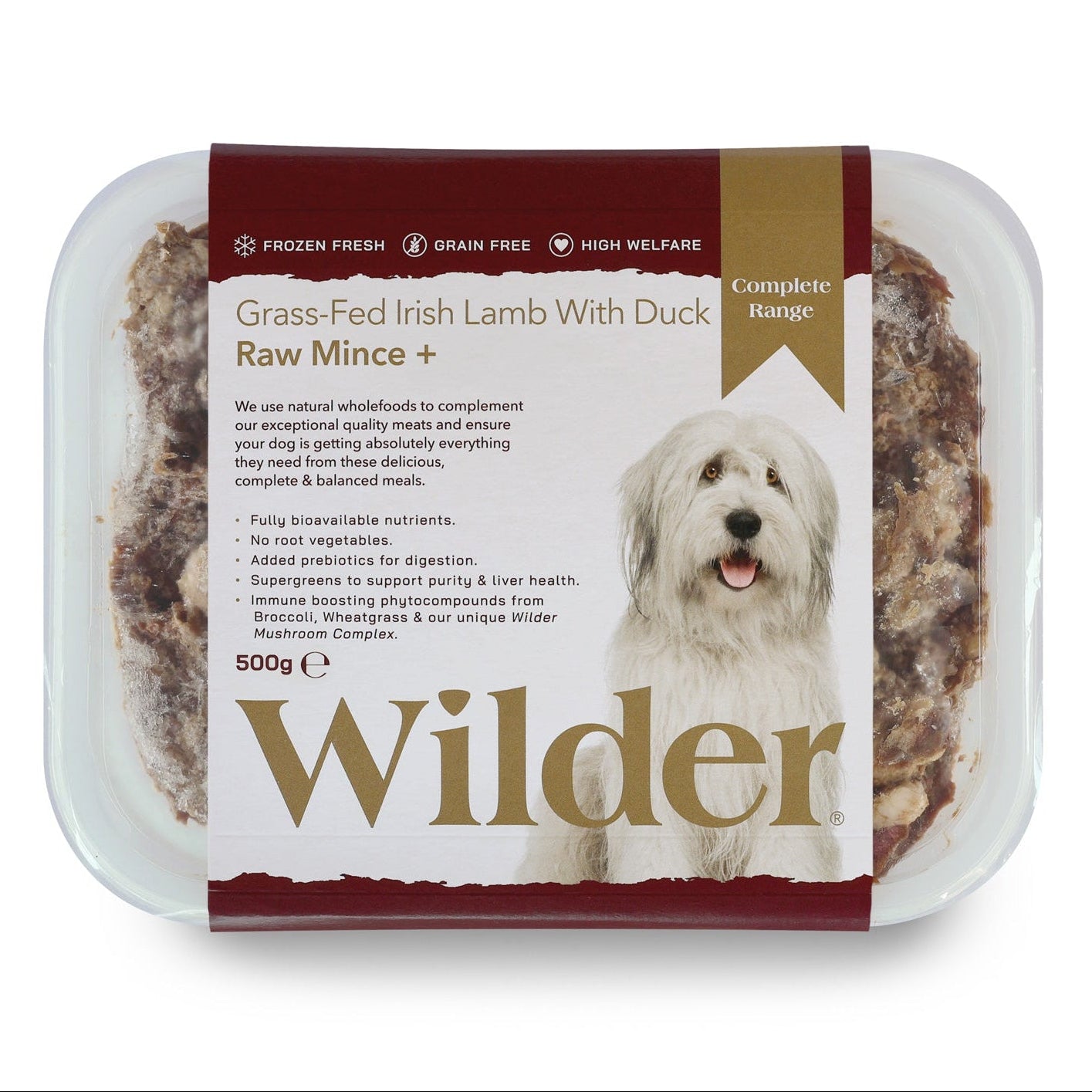 Wilder dog food packaging with a white background