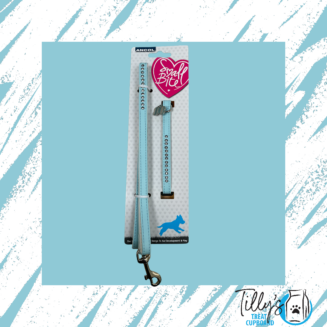 Ancol Small Bite Jewelled Puppy Collar and Lead Set Blue