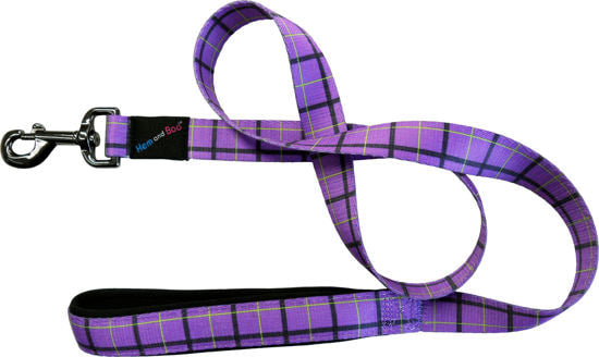 Hem & Boo Purple Check Padded Handle Dog Lead