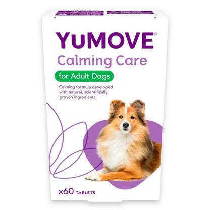 YuMOVE Calming Care for Adult Dogs packaging with a dog illustration on a white background