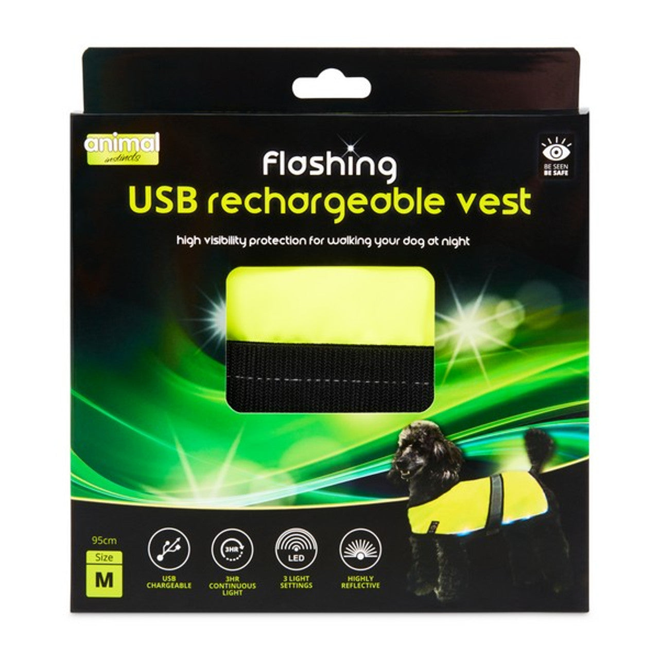 Animal Instincts Flashing Safety USB Flash Reflective Vest Yellow