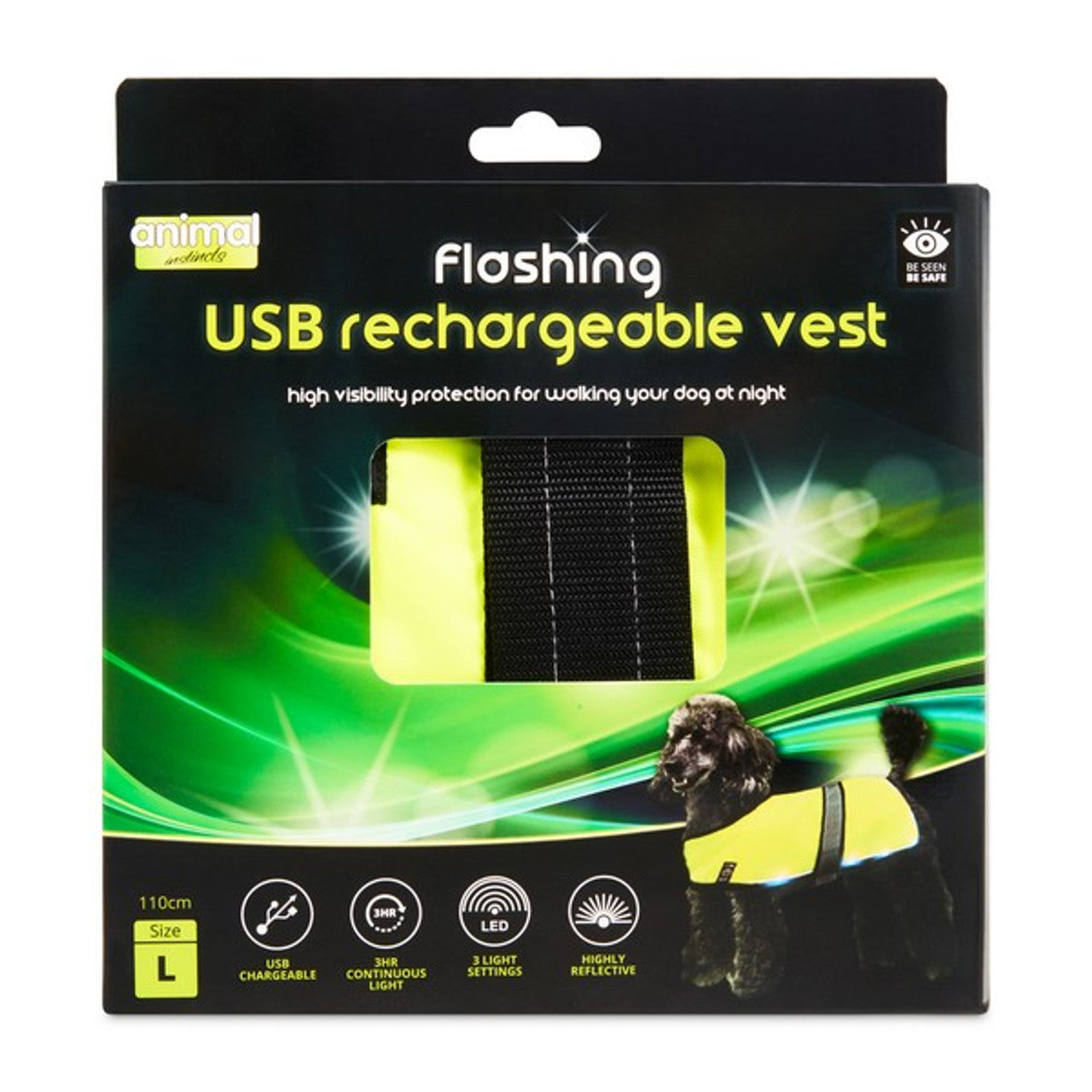 Animal Instincts Flashing Safety USB Flash Reflective Vest Yellow