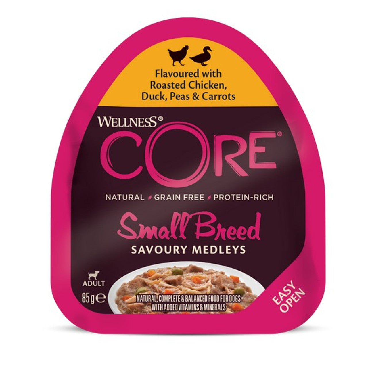 Wellness CORE Dog Wet Small Breed Adult Savoury Medleys Chicken, Duck, Peas and Carrots Recipe 85g