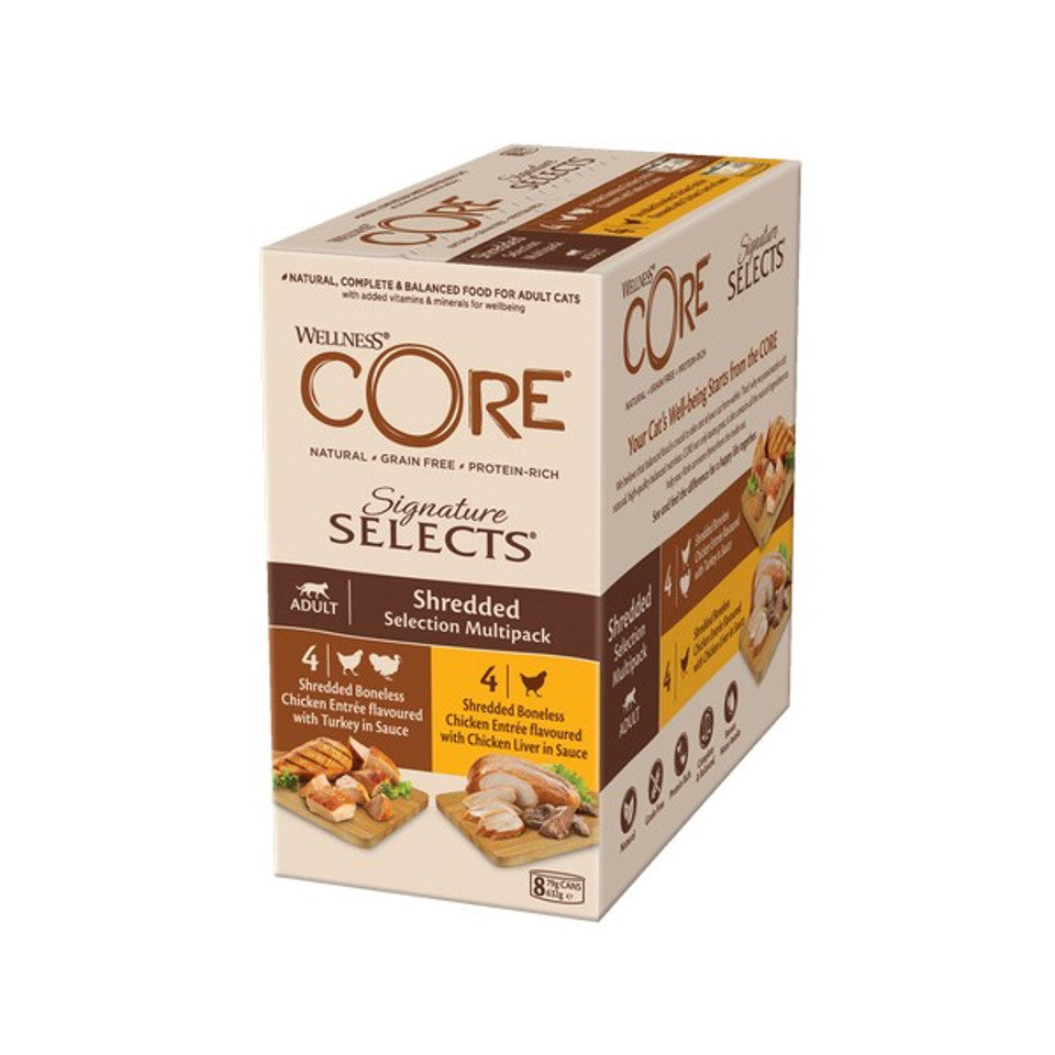 Wellness CORE Cat Wet Adult Signature Selects Shredded Multipack 8 x 79g