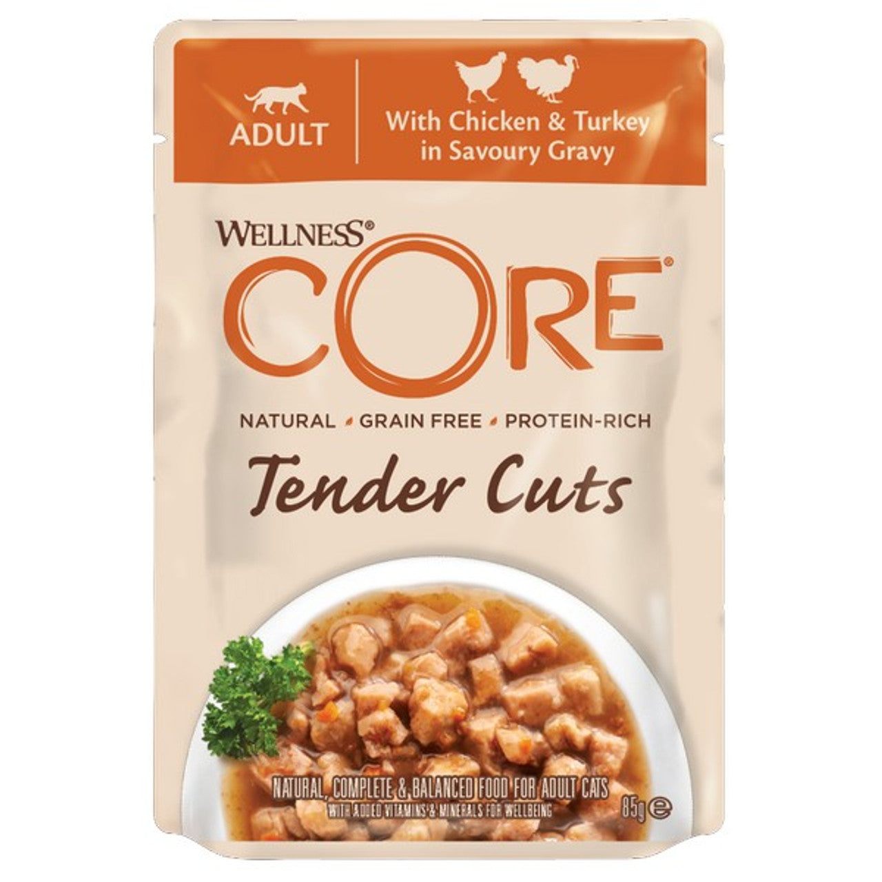 Wellness CORE Cat Wet Adult Tender Cuts Chicken and Turkey in Savoury Gravy Recipe 85g