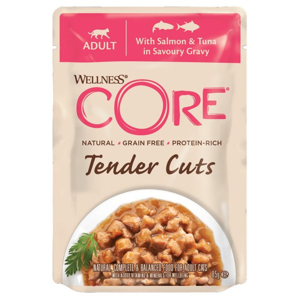 Wellness CORE Cat Wet Adult Tender Cuts Salmon and Tuna in Savoury Gravy Recipe 85g