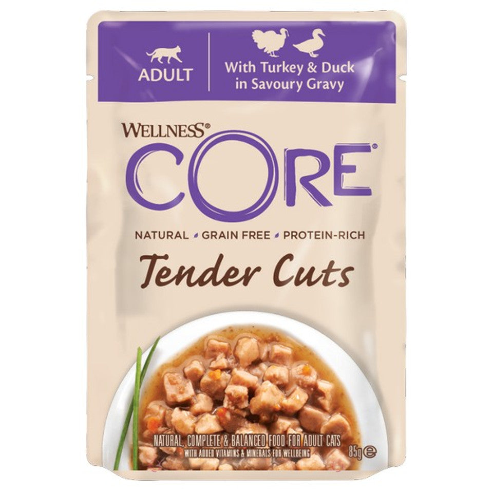 Wellness CORE Cat Wet Adult Tender Cuts Turkey and Duck in Savoury Gravy Recipe 85g