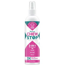 Tropiclean Chew Stop spray bottle on a white background