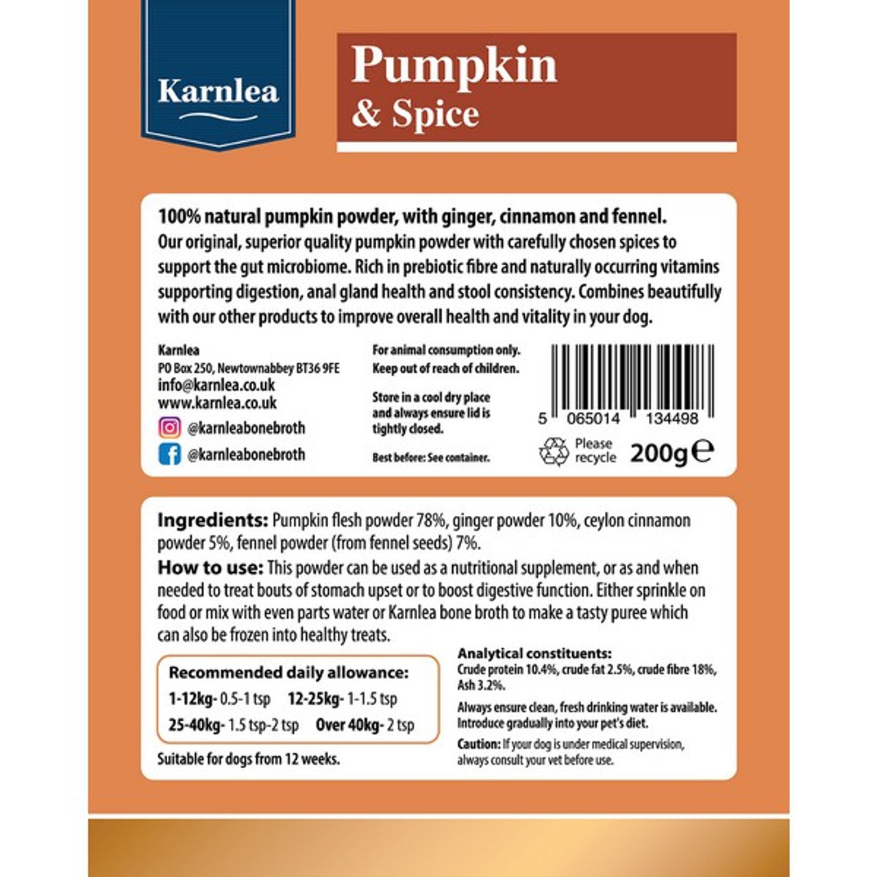Karnlea Pumpkin & Spice Powder for Dogs 200g