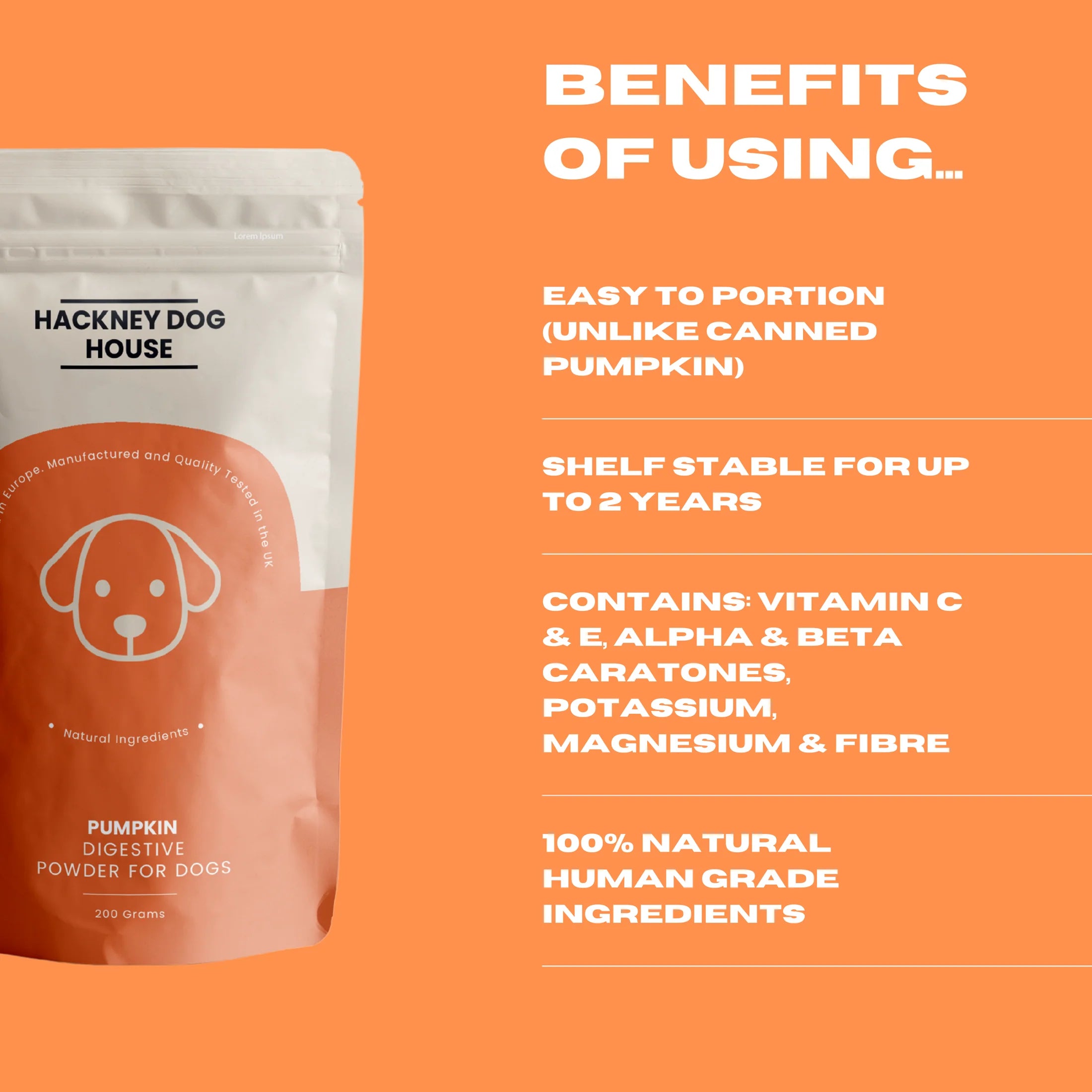 Hackney Dog House Pumpkin Purée Powder for dogs 225g (30 servings)