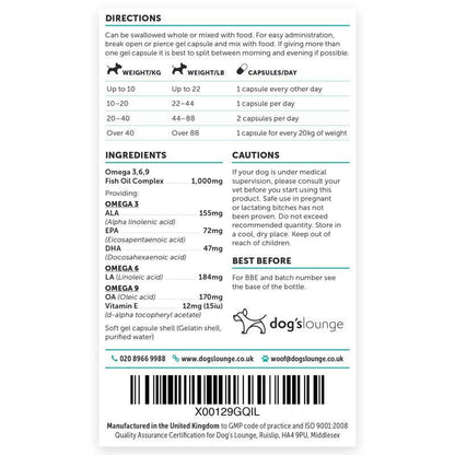 Dog’s Lounge Omega – Omega 3, 6, 9 Fish Oil Complex for Dogs and Puppies