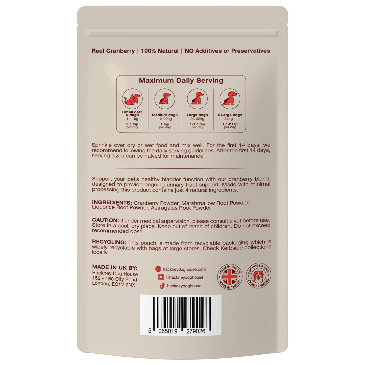 Hackney Dog House Urinary Cranberry for Dogs 40 Servings