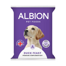 Albion Pet Foods Duck Feast dog food package on a white background