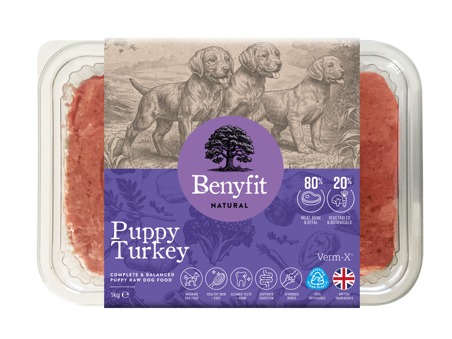 Benyfit Natural Perfect Puppy Turkey Complete Puppy Raw Working Dog Food with Verm-X