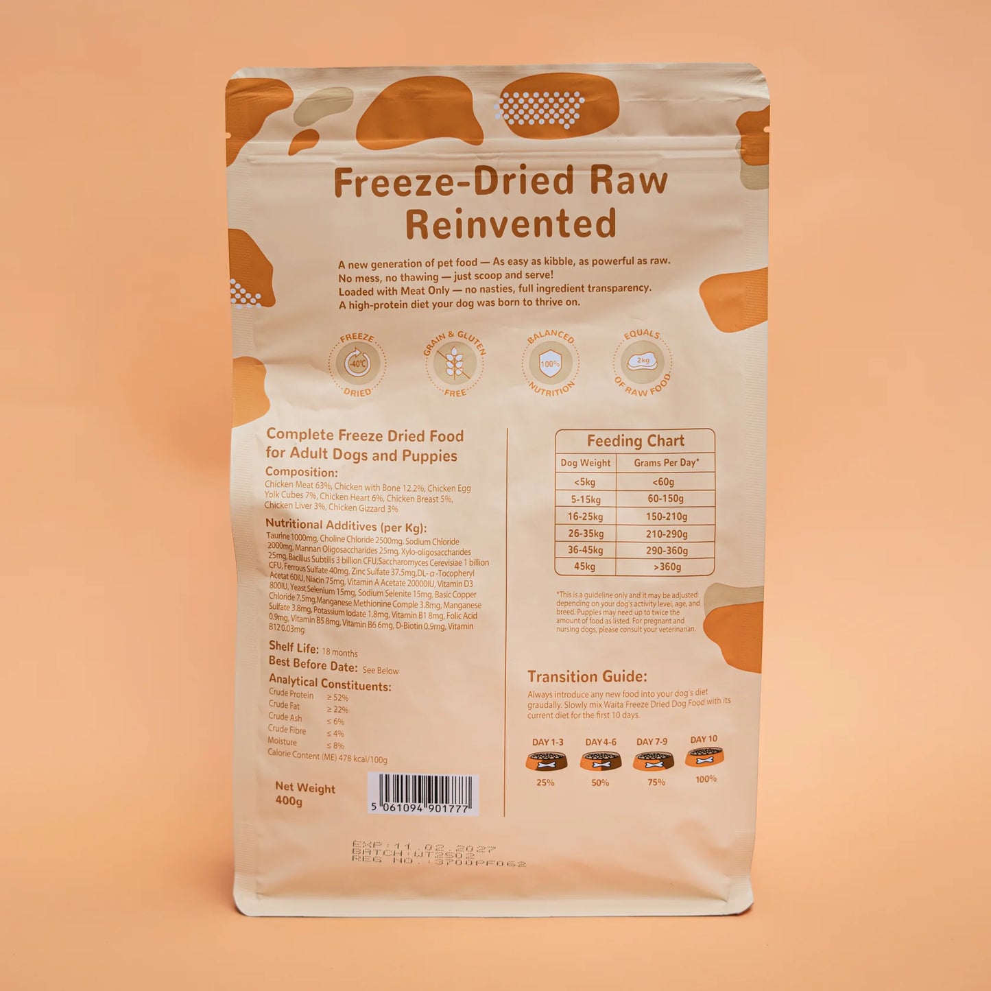 Waita Freeze Dried Complete Food for Dogs-Chicken 400g/1.2kg