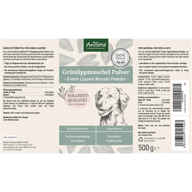 AniForte Green Lipped Mussel Powder for Dogs and Cats Joint Support Supplement 100g