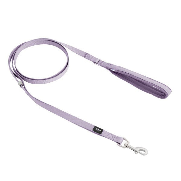Purple dog leash on a white background