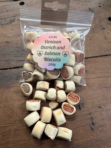 Pocket Pack of Venison, Ostrich and Salmon Biscuits 100g