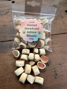 Pocket Pack of Venison, Ostrich and Salmon Biscuits 100g