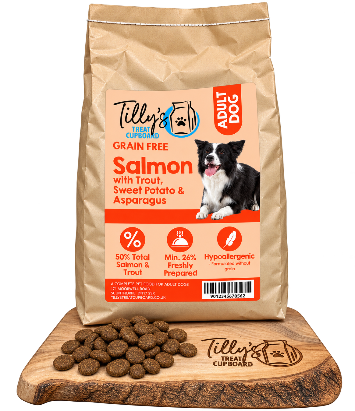 Tilly's Grain Free ADULT Salmon with Trout, Sweet Potato & Asparagus (brown bag)