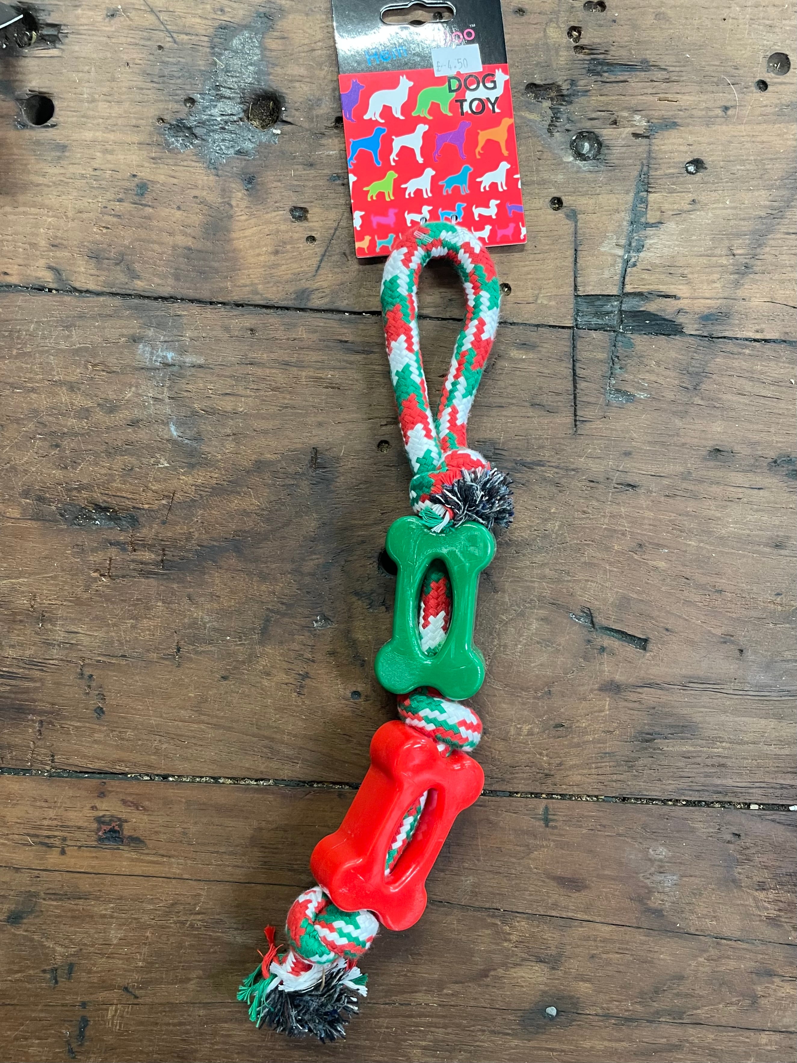 Hem & Boo Christmas TPR Bones on Rope Toy