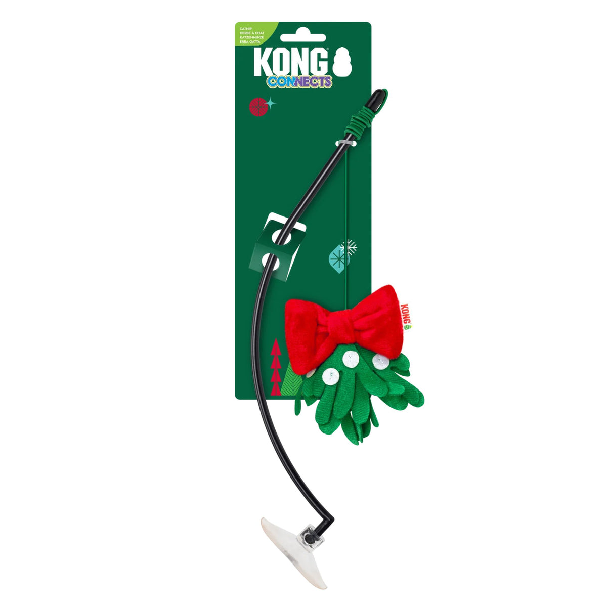 KONG Holiday 2026 Connects Window Mistletoe cat toy with sticky window pad and mistletoe on a long pole