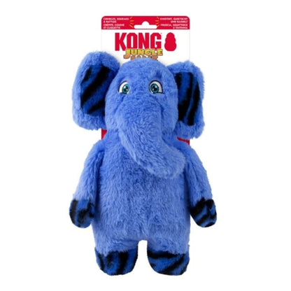Blue elephant plush toy with Kong Jungle branding on a white background