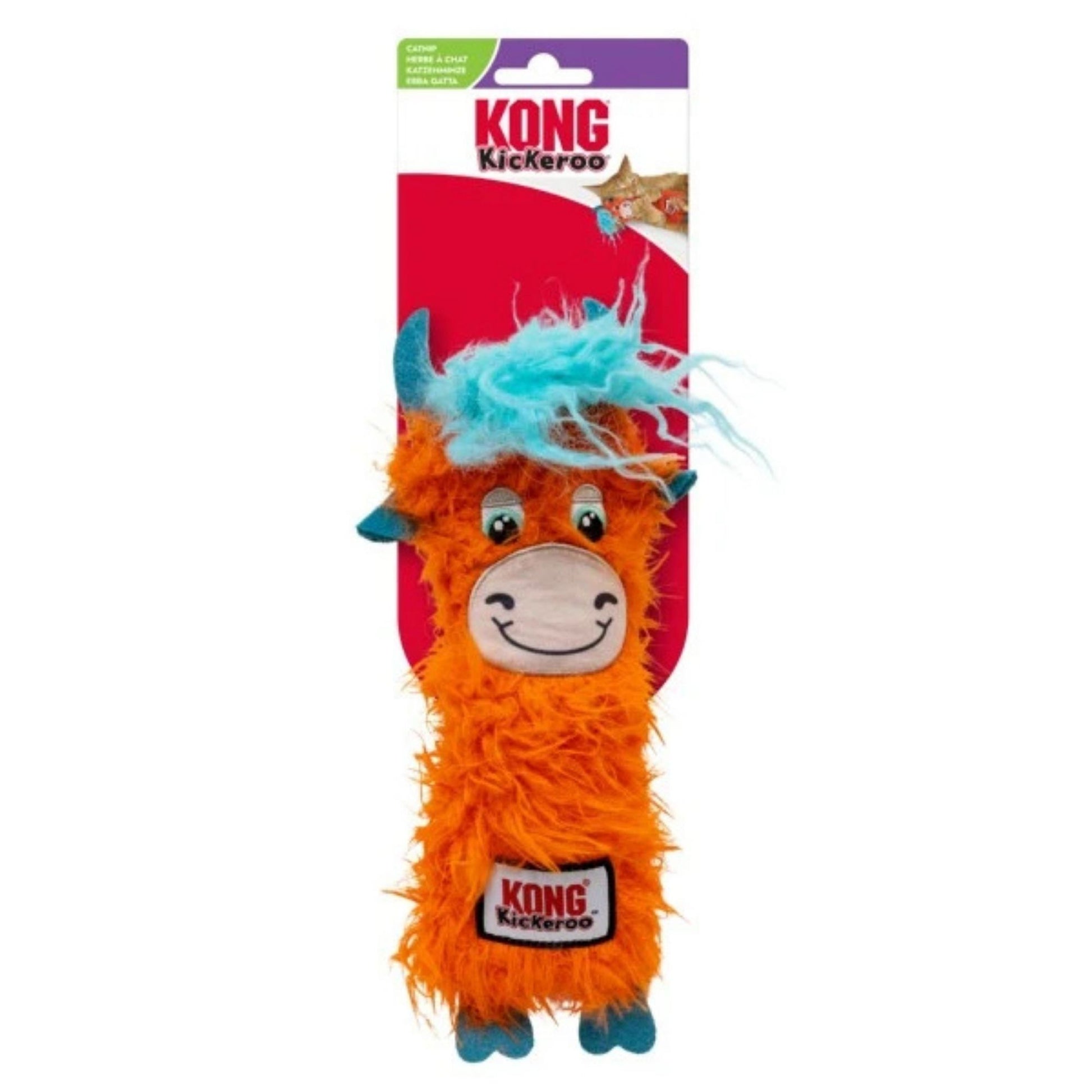 Kong Kickeroo toy with orange and blue design on a white background
