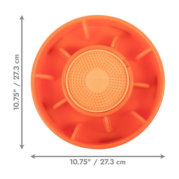 Orange wheel cover with dimensions on a white background