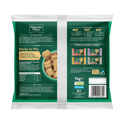 Natures Menu pet food packaging with green and white design