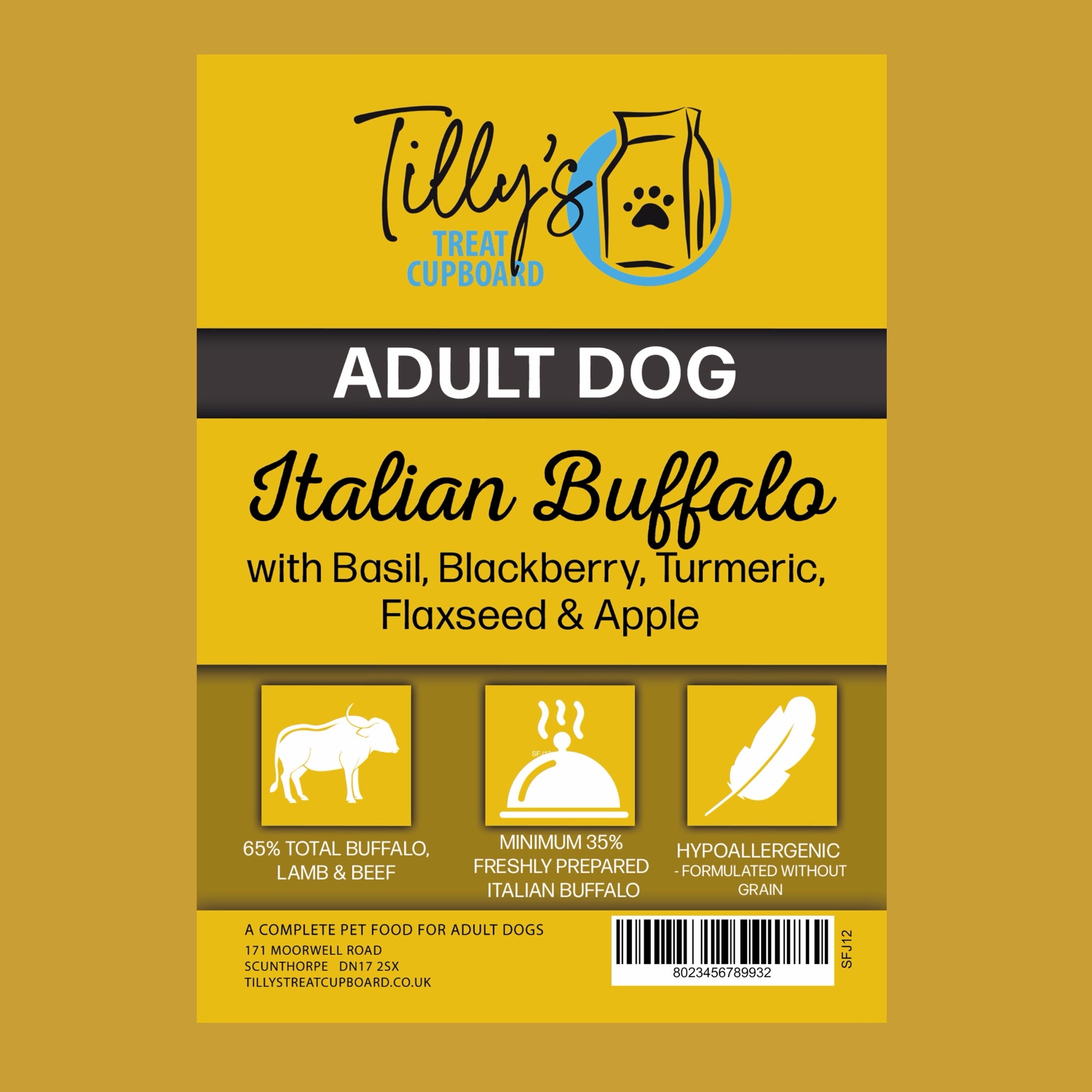 Tilly's Black Bag Italian Buffalo with Basil, Blackberry, Turmeric, Flaxseed & Apple ADULT DOG