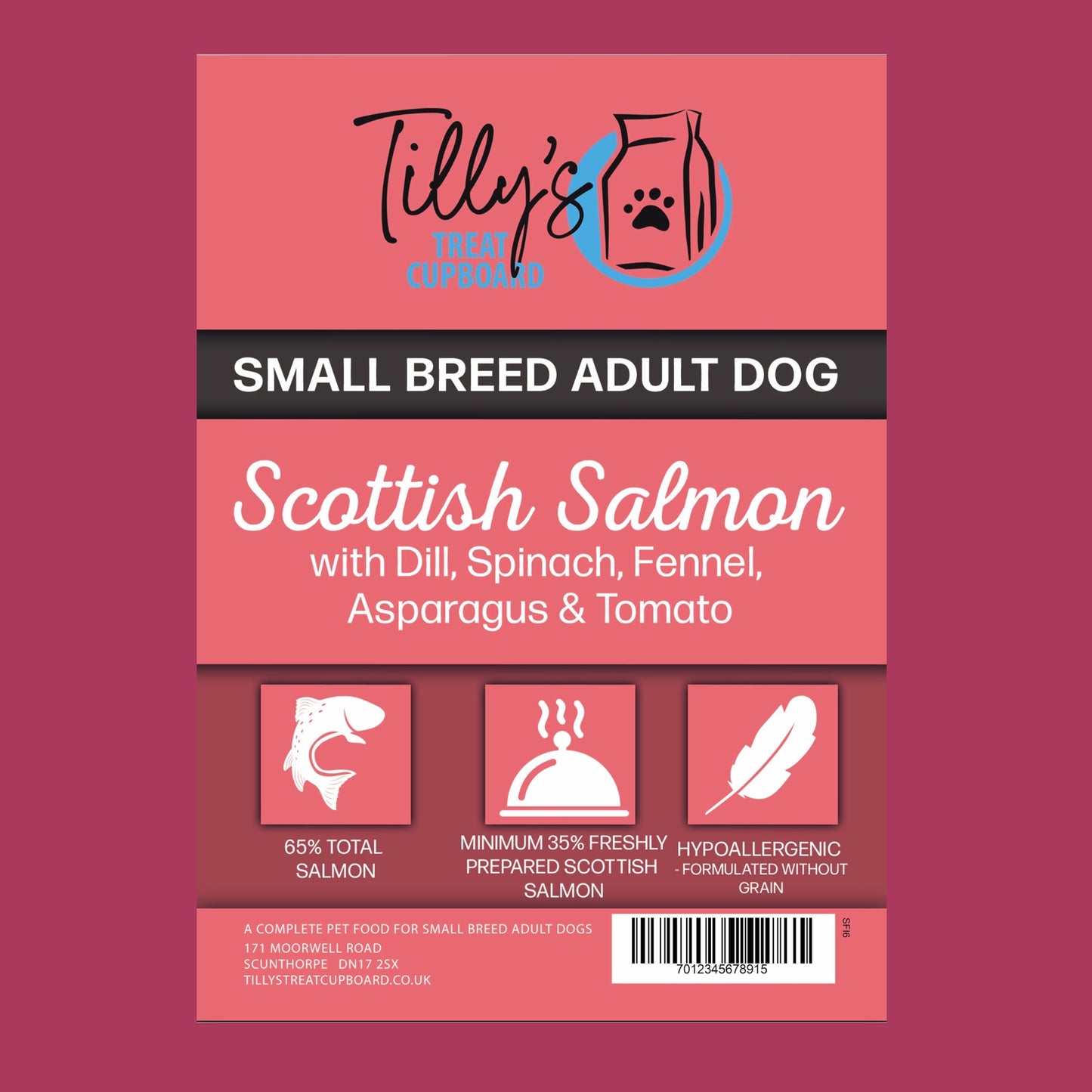 Tilly's Black Bag SMALL BREED ADULT Scottish Salmon with Dill, Spinach, Fennel, Asparagus & Tomato